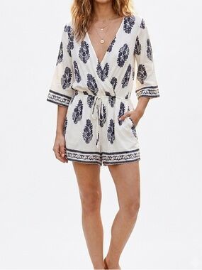 Kori America Boho Romper Black white Floral Print Size Medium